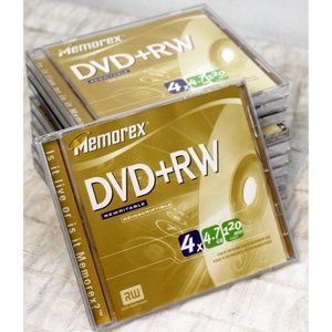 10 Memorex Blank DVD + RW Disks with Cases Office Depot